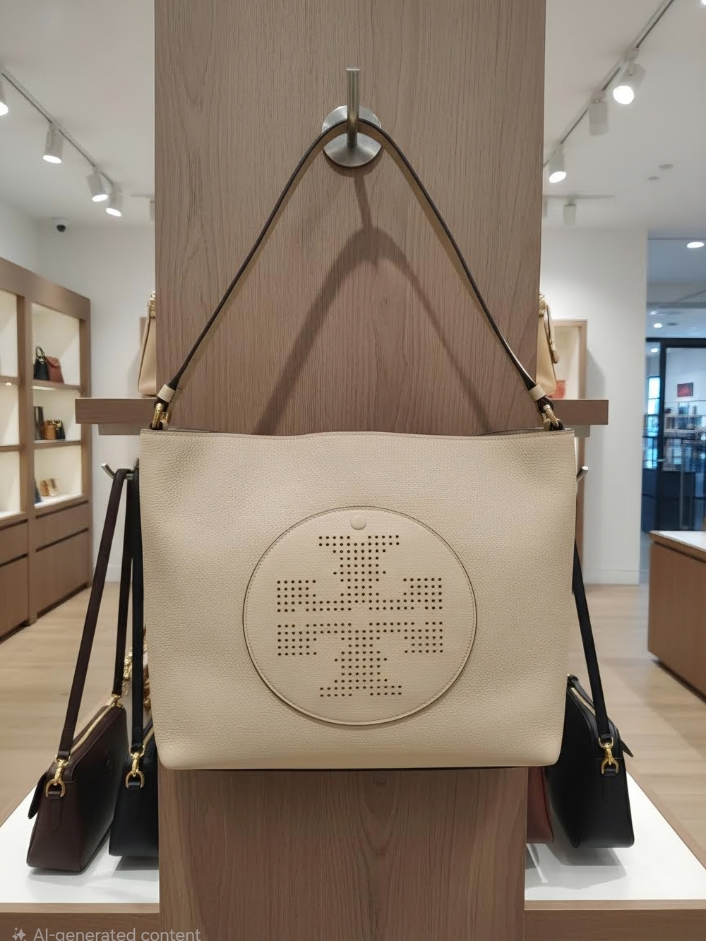 Tory Burch Perforated Logo Tote - Beige - Picture 3 of 13